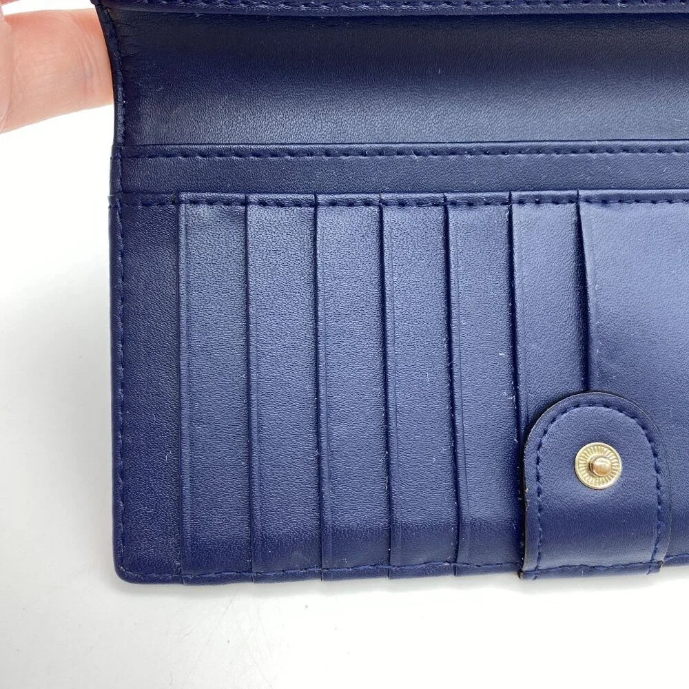 Kate Spade slim bi fold wallet Stripe blue pink button shut pocket book leather‎